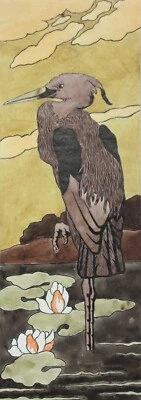 Reiher, Jugendstil Aquarell, Japonismus, Art Nouveau, Frankreich, um 1900 - Bild 1 von 4