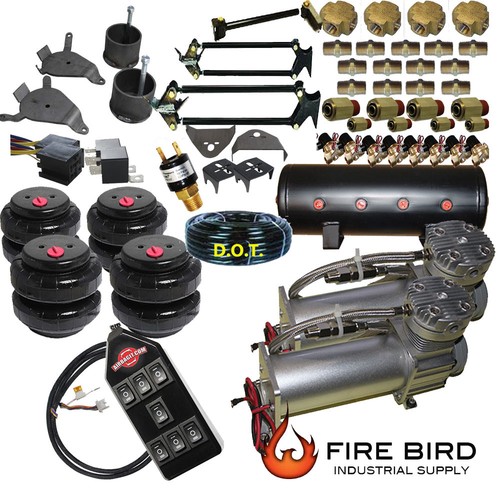 Chevy S10 Air Kit Dual Compressor 25 & 26 Bags 3/8" Valves 3gal tank 7