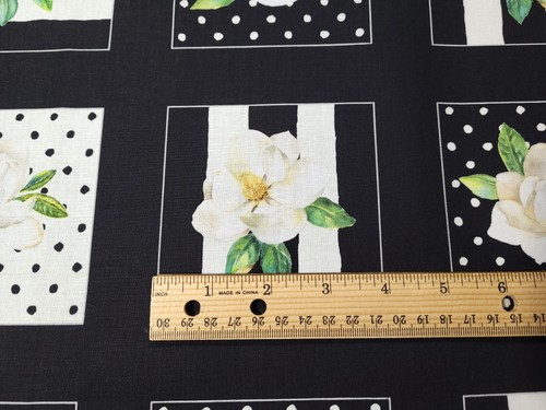 Magnolia Panel 30x42 Sandy Lyman Clough P&B Textiles Floral Black Blocks - Picture 6 of 7