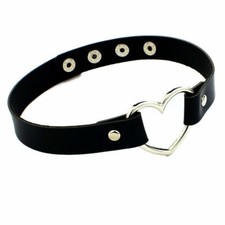 Leather Heart Choker Collar Punk Goth Adjustable Rivet Necklace Love O-Ring