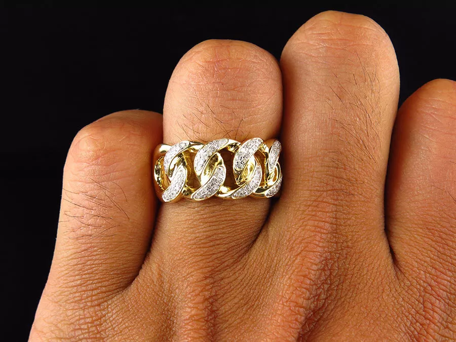 Mens 10k Yellow Gold Genuine 11 MM Diamond Cuban Link Pinky Ring