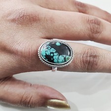 NATURAL TIBETAN TURQUOISE DEC BIRTHSTONE 925 SILVER DESIGNER WEDDING WOMENS RING