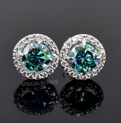 2 Ct Blue Diamond Solitaire Studs-Great Shine & Bling-VIDEO No Tarrif.