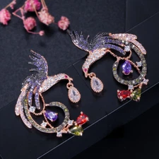 Elegant Multicolor 585 Rose Gold CZ Dangle Bird Drop Dangle Earrings for Women