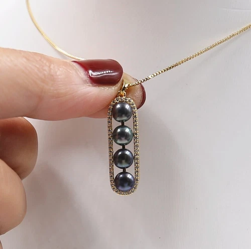 5-6 mm South Sea Natural  Black  18 " Pearl  Necklace 14k Gold P - Picture 4 of 5