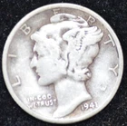1941-D VERY GOOD-FINE Mercury Dime, 90% SILVER!