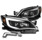 FOR 2008-2014 SUBARU IMPREZA WRX BLACK LED TUBE PROJECTOR HEADLIGHTS +DRL LAMPS