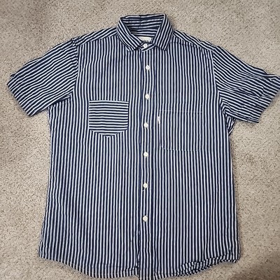 Tenden Blue Striped button down short sleeve shirt - Men's Size Medium (N6)