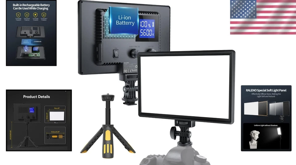 Luz de video LED profesional con batería de 4000 mAh y temperatura de color ajustable Foto 2 de 4