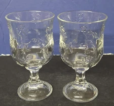2 Anchor Hocking Savannah Clear Goblets 7.25" Tall 4" Wide 16 Oz Excellent