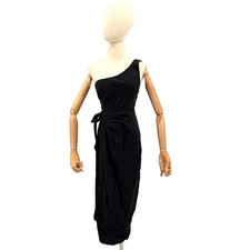 NEW Free People Black 100% Cotton Asymmetrical One-Shoulder Wrap Midi Dress