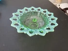 Beautiful Green Depression Glass Footed Candy Dish with Heart Edging 7.25"x2"