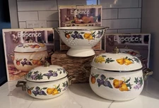 Vintage Dutch Oven Pot Colander Tabletops Unlimited Essence Enamel Set Brass