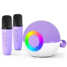 goopow Mini Karaoke Machine Speaker 5.66 x 3.89 x 5.51 inches, Purple-2Mic