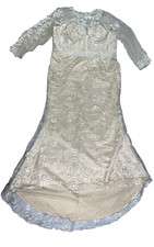 Stunning Champagne Lace Wedding Dress White Long Sleeve Structured Corset Bodice