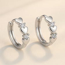 Silver Plated Heart Shape Small Hoop Earrings With Cubic Zirconia Unisex, Women