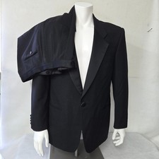 Classic Black Tuxedo Suit Jacket Pants Set Mens Formal Wear 44R Perry Ellis