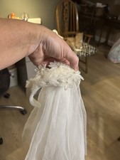 2 -Veil On Satin Like Headband removable  and beaded floral pearl applique