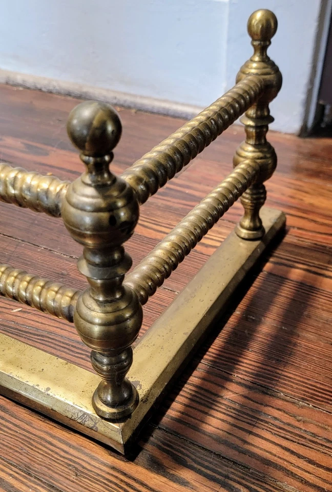 Antique XL 54" Victorian Hollywood Regency Aged Solid Brass Fireplace Fender - Image 2 of 4