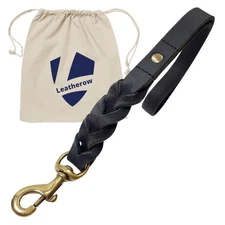 Leather Short Dog Leash 15 Inch - Short Dog Traffic Lead for Large Dogs Train