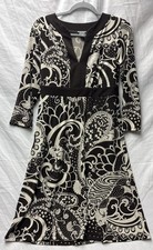 Ann Taylor Women 4 Brown beige floral fit flare stretch dress 3/4 sleeve Zipper