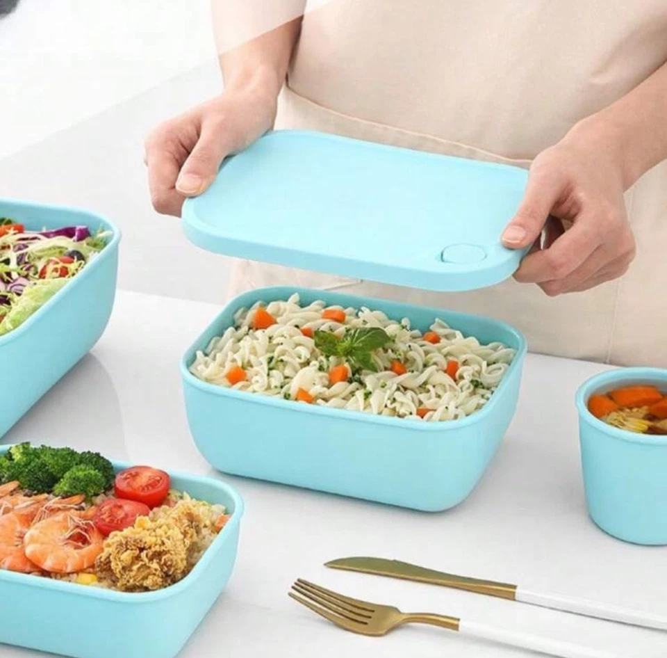 Four Piece Set Of Multicolor Silicone Lunch Box Set For Students, Fresh-Keeping - Immagine 2 di 4