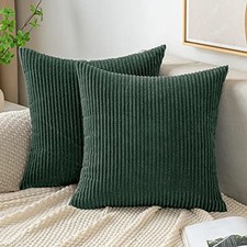Throw Pillow Covers Corduroy Decorative Soft 18" x 18" Pack of 2 Dark Green