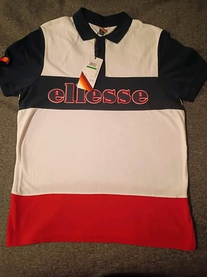 Ellesse Men's Large fitted polo style multicolor shirt (white/blue/red
