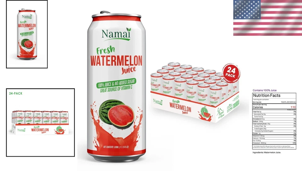 Jugo de sandía refrescante 100 % puro - sin azúcar y rico en nutrientes, paquete de 24 Foto 2 de 4