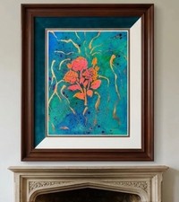 Abstract Floral Roses Canvas Wall Art, Vertical, Blue/Green Pink/Gold