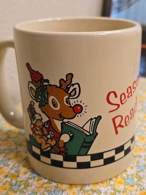 Vintage 1990s Rudolph Reindeer Coffee Mug by Silver Phoenix Season's Readings