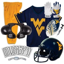 West Virginia Mountaineers Kids NCAA 10pc Deluxe Football Uniform Set, Medium
