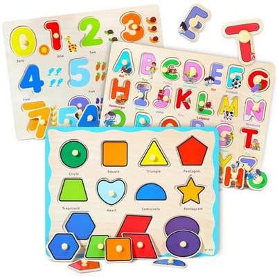 GRINNNIE Wooden Montessori Toddler Puzzles for 3 4 5 Years Old, 3 Pcs (Number...