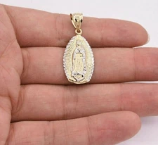 1 1/2" Lady Guadalupe Virgin Mary Medallion Pendant Real 10K Yellow White Gold