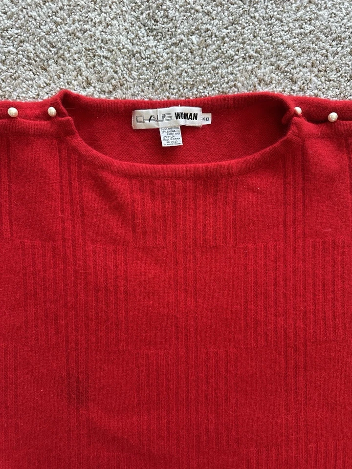 Suéter De Colección Años 90 Chaus L/XL Rojo Perla Lana de Cordero Angora Cabello de Conejo Manga Corta Foto 2 de 4