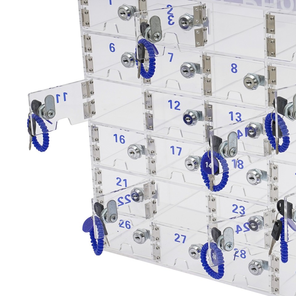 30 Slots Cell Phone Locker Box Transparent Acrylic Storage Organizer ...