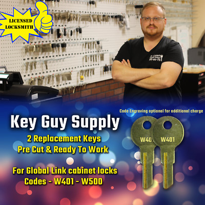 W401-W500 Replacement keys for Global File Cabinet locks,  Desk Office Furniture