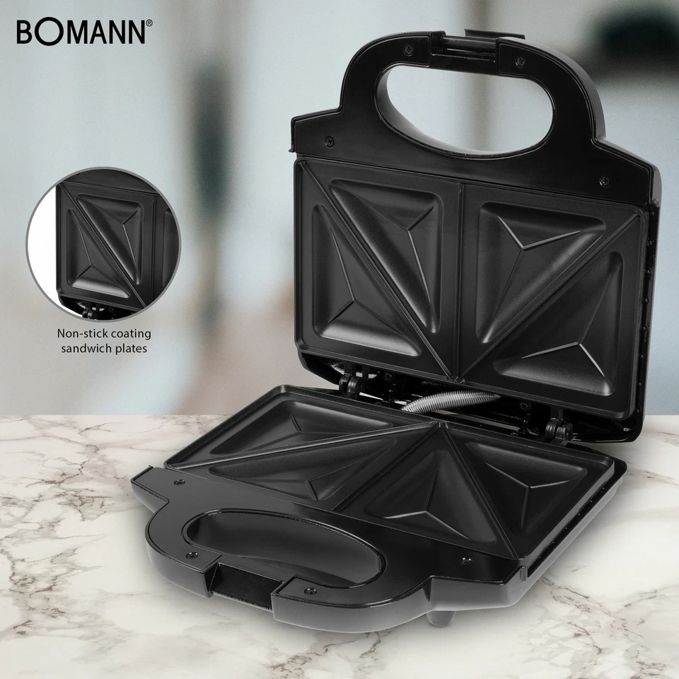Bomann ST 1372 - Sandwichera para 2 sandwiches, antiadherente, acero inox. 750 W - Imagen 4 de 4