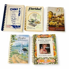 Vintage Spiral Cookbook Lot – White Trash Cooking, Florida, Church Recipes