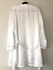 Bride Getting Ready Robe White Silky Silver Bling Embroidered Letters Size L