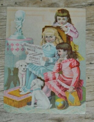 Victorian Trade Card-KELLY BROS. Dry Goods-S. F., CA Girls Reading News -Corset