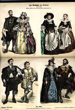 Costumes from the first third of the 17th century - original wood engraving