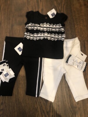 NWT Janie and Jack baby girl 4-piece black white ruffled bow sock SET 3 6 TWINS