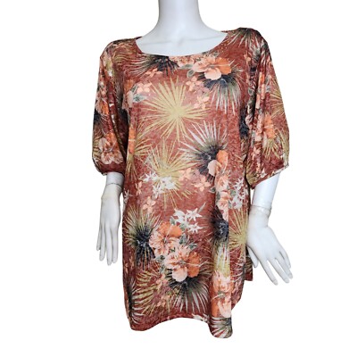 Ruby Rd Top Blouse Womens  Tropical Floral Short Sleeve Plus Size 2X NWT. 49