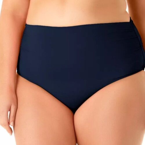 Anne Cole Bikinihose Damen Größe 16 W Marineblau Geraffte Seiten Hohe Taille Neu mit Etikett