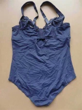 BON PRIX Body Suit Briefer_42E (DDD) Navy_Lace Trim Underwired Bra Fastener_NWoT