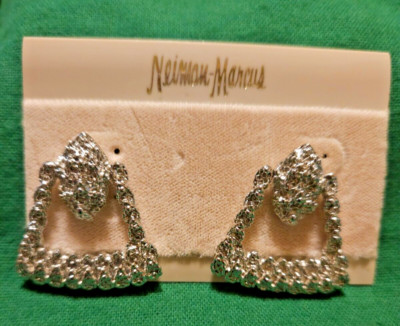 Vintage Neiman-Marcus Bold Textured Pierced Earrings Silver Tone