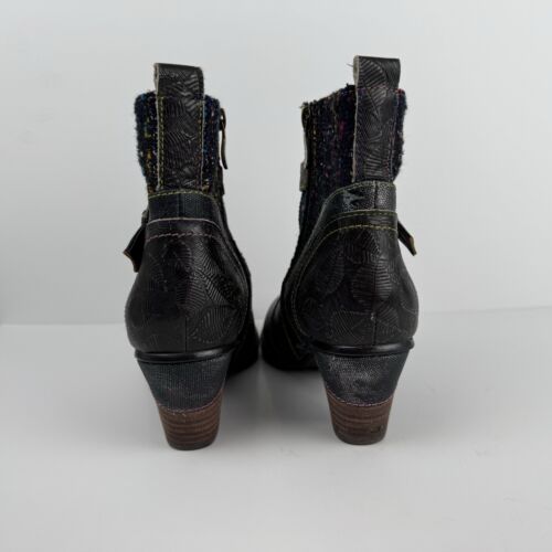 Spring Step L'Artiste Boots Womens 9.5* Black Leather Leaf Textile Artsy Boho - Picture 6 of 15