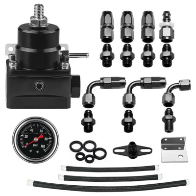 #ad #ad Adjustable Fuel Pressure Regulator Kit Oil 0 100psi Gauge 6AN Black $34.99