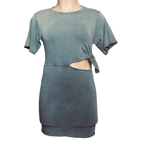 ZARA Stretch Bodycon Freizeit Kleid Seitenausschnitt Damen Large grau/blau Rundhals - Bild 5 von 14